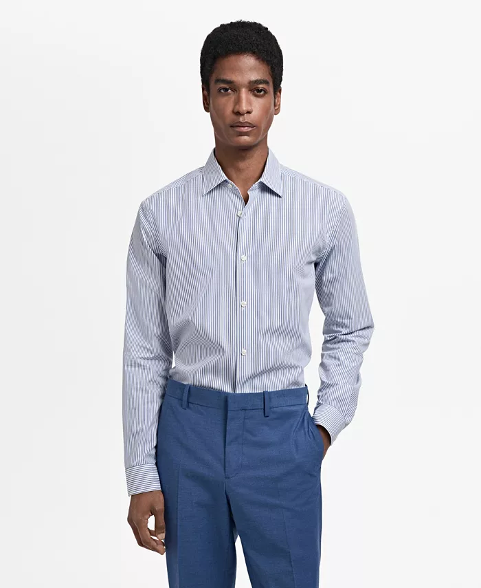 

Мужская хлопковая рубашка в полоску Slim-Fit MANGO, синий