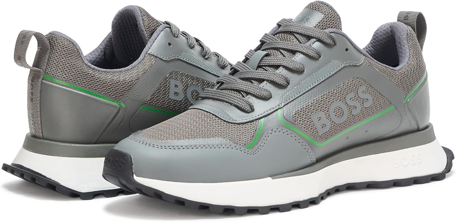 BOSS мужские кроссовки Big Logo Mesh Mix на шнурках, Pewter Green — фото 3