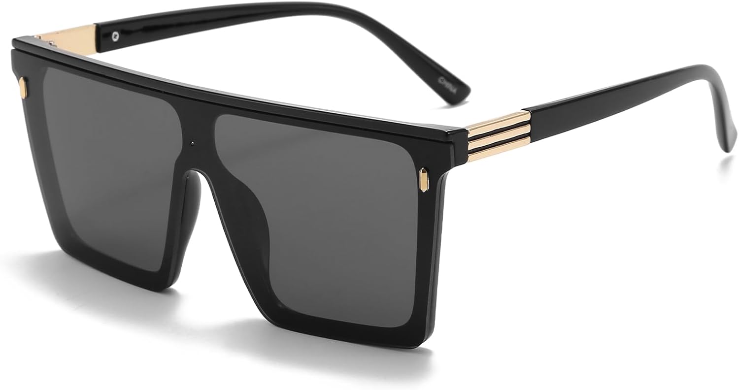 

Солнцезащитные очки Dollger Square Oversized для женщин и мужчин, модные, с плоской верхней частью, большие, черные с золотыми линзами, защита от ультрафиолета UV400, A:black