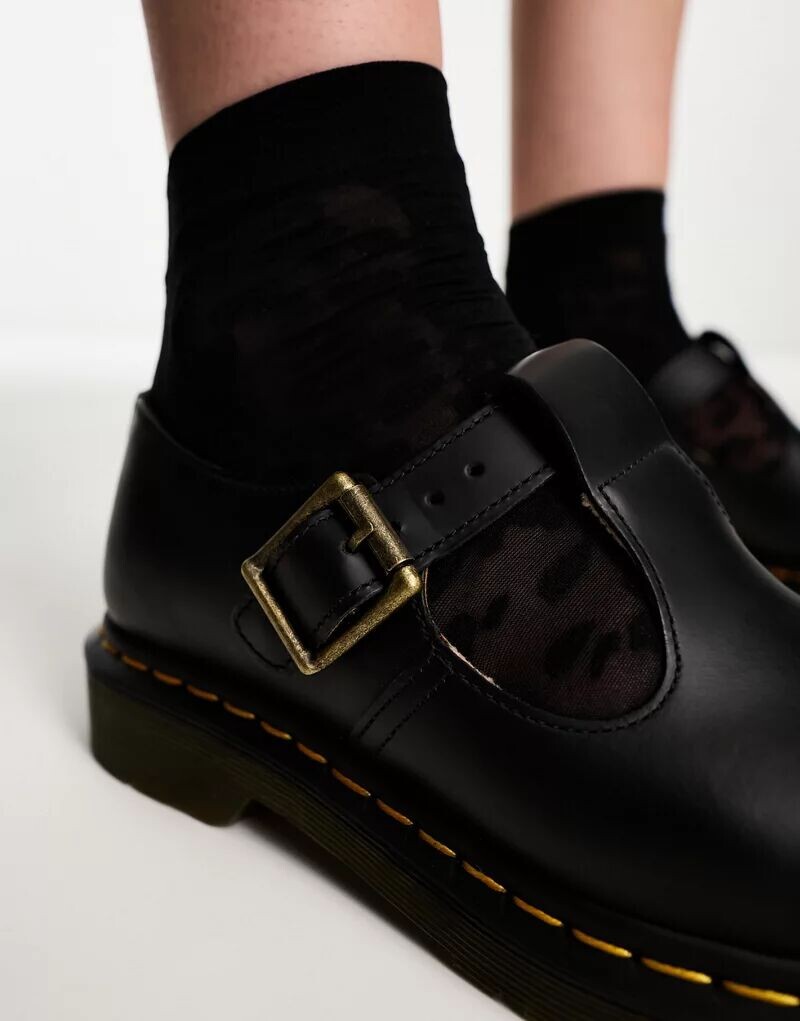 Доктор Туфли Martens Polley из черной гладкой кожи с Т-образной планкой Dr Martens — фото 4