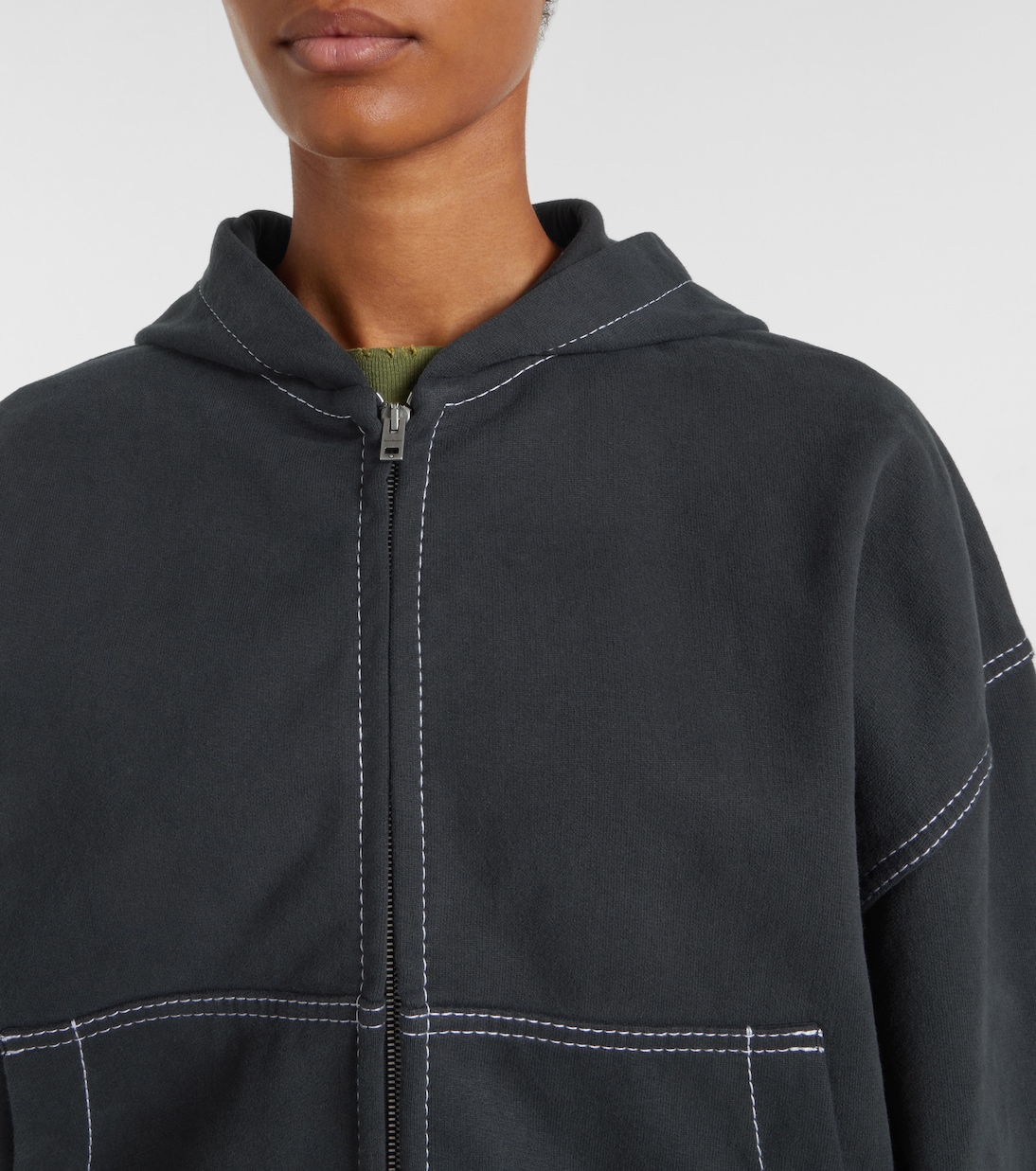 Толстовка с логотипом из хлопкового флиса на молнии Acne Studios, Faded Black — фото 4