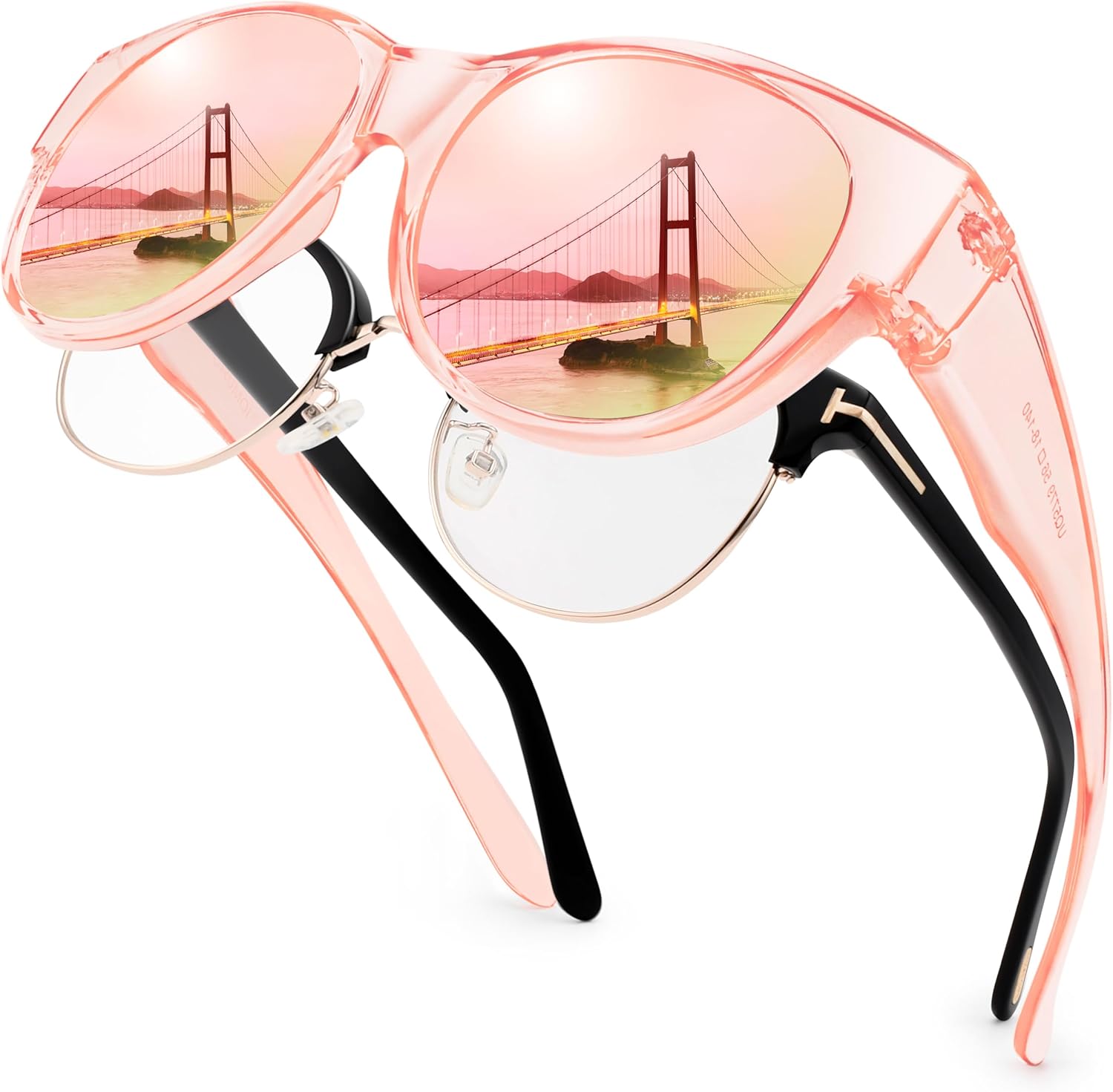 

Поляризованные солнцезащитные очки поверх обычных очков для женщин, солнцезащитные очки-«кошачий глаз», модные солнцезащитные очки с защитой от УФ-излучения UV400 Paukis, P02 Glossy Pink/Pink Mirrored