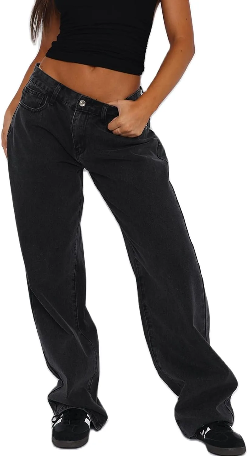 

Женские широкие джинсы baggy - низкая посадка, свободный крой, стиль Y2K boyfriend Aiwpstoin