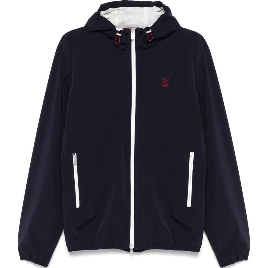 

Brunello Cucinelli Толстовка с капюшоном на молнии с вышитым логотипом, Blue
