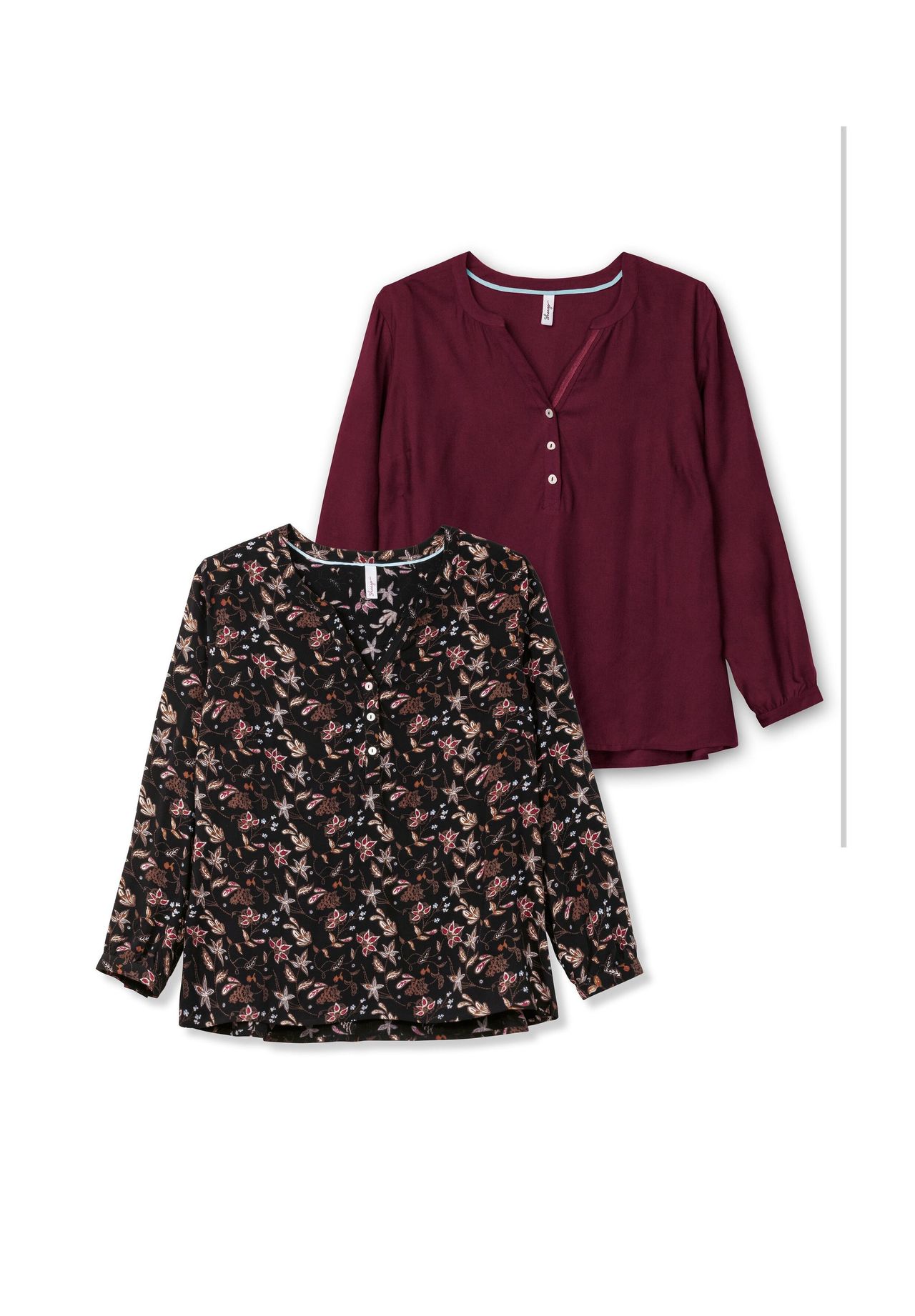 

Туника в двойной упаковке, однотонная и с рисунком Sheego, цвет Aubergine+schwarz Gemustert