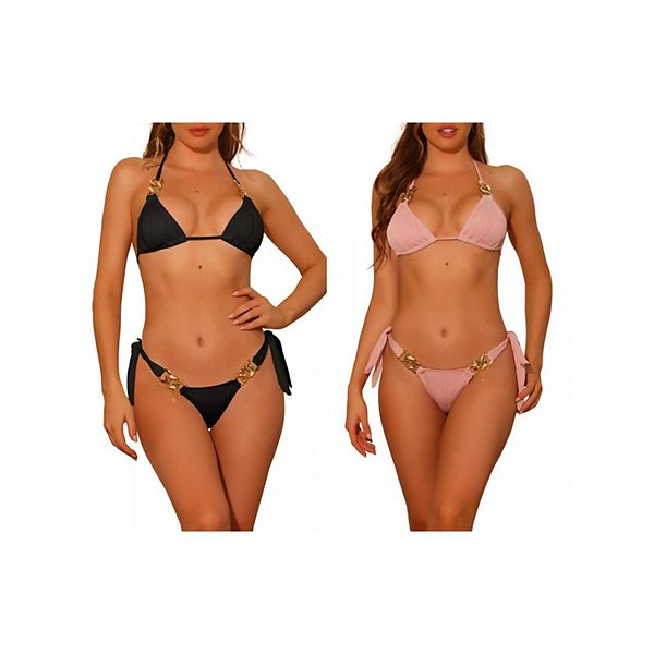 

2 комплекта женского бикини с цепочками и фактурной отделкой, треугольный низ с завязками по бокам Inspire Chic, Black Pink, Черный, 2 комплекта женского бикини с цепочками и фактурной отделкой, треугольный низ с завязками по бокам Inspire Chic, Black Pin