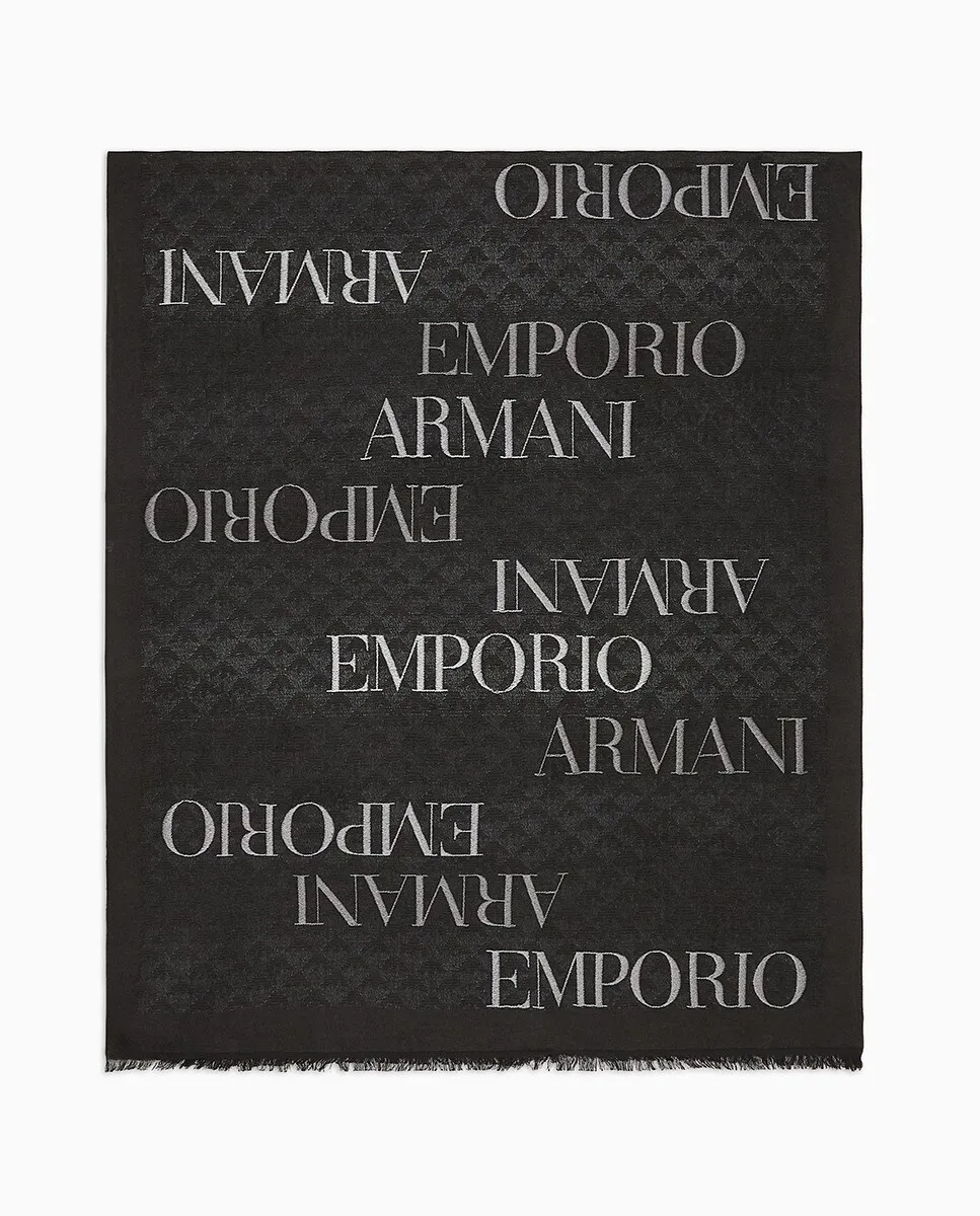 

Женский шарф из вискозы с мульти-логотипом Emporio Armani, черный