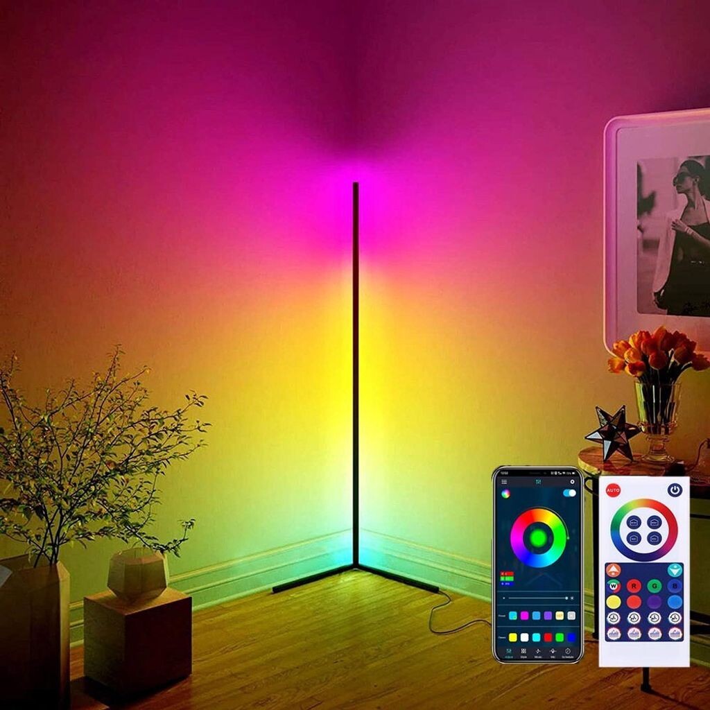 

Светодиодный торшер RGB с регулируемой яркостью, пульт дистанционного управления, управление торшером через приложение, синхронизация музыки со светодиодной угловой лампой. Подсветка настроения для игровой вечеринки в гостиной Rosikey, черный
