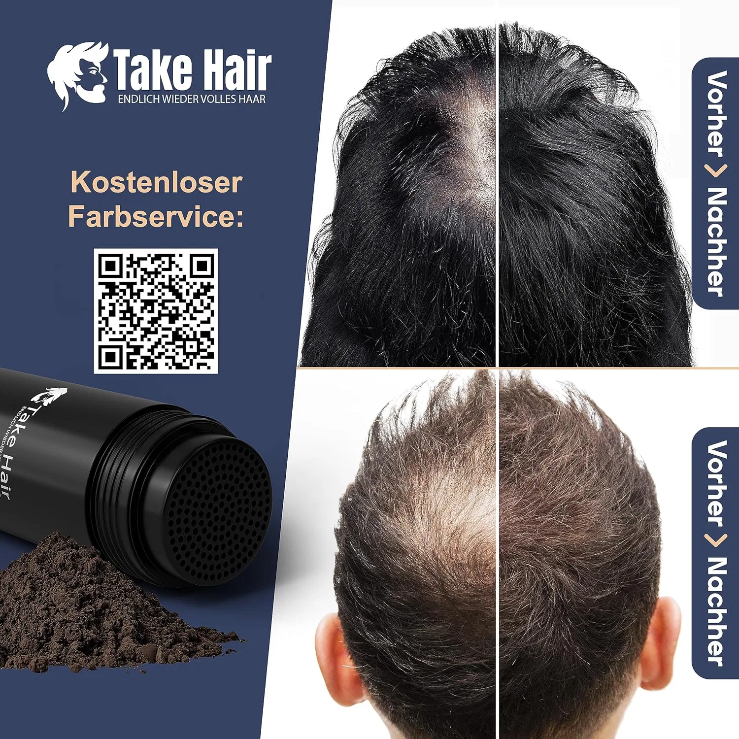 Волокна для загущения волос Take Hair Scattered Hair 100 г Take Hair Endlich Wieder Volles Haar, Dark Brown — фото 2