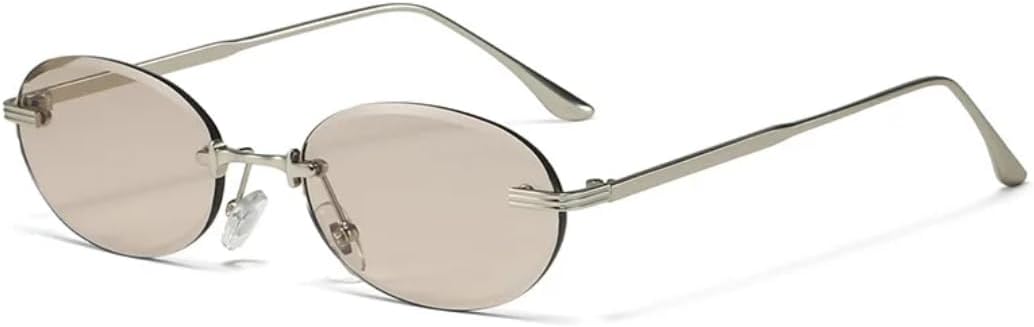 

Стильные и высококачественные ретро-очки овальной формы без оправы — это универсальные солнцезащитные очки, подходящие как для мужчин, так и для женщин, в уличном стиле UATXTAU, Champagne