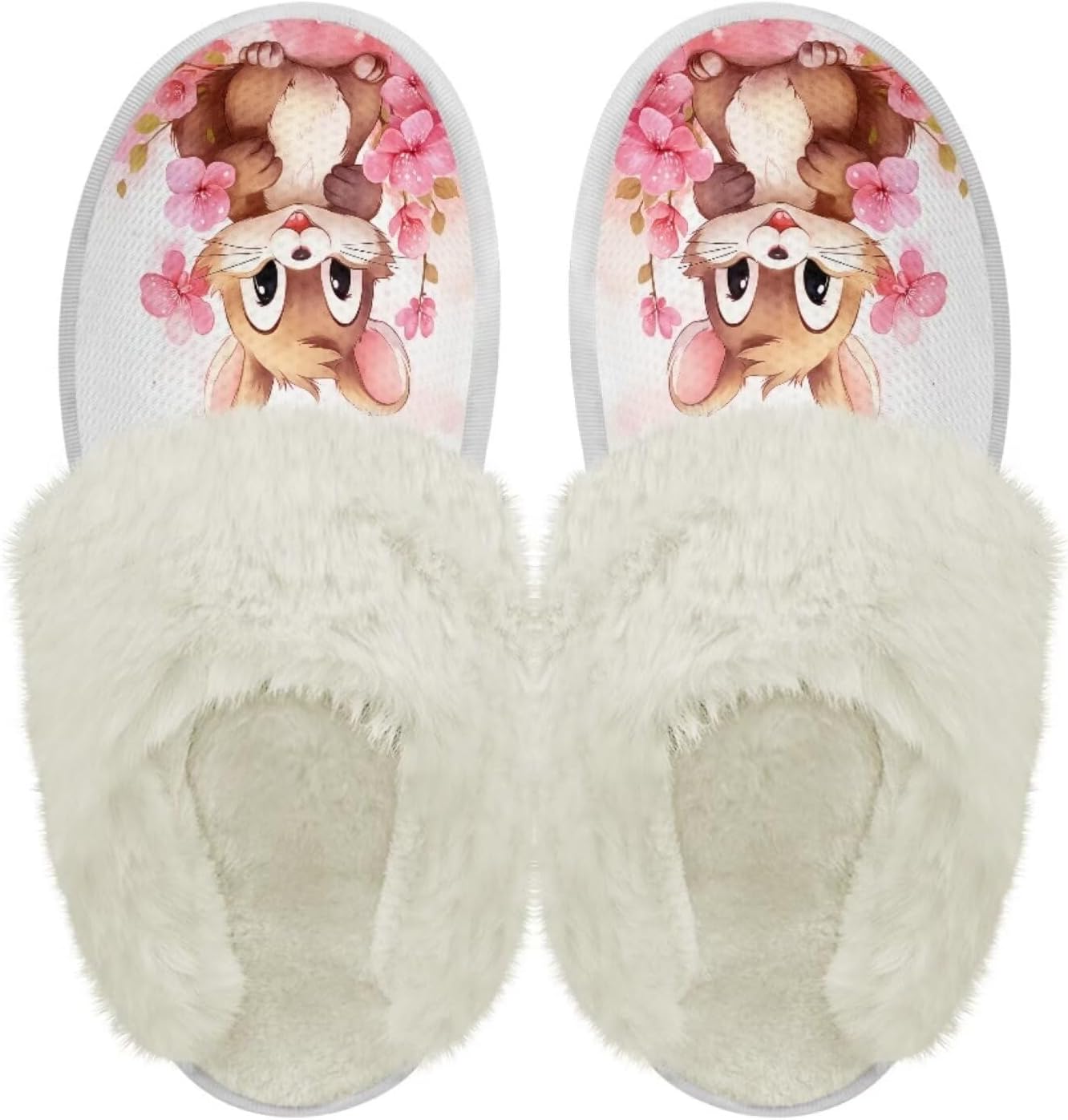 

Теплые плюшевые тапочки chaqlin с пушистой подкладкой, удобные сланцы для женщин и мужчин, водонепроницаемые с толстой подошвой, домашние нескользящие фланелевые зимние тапочки, Cherry Blossom Rabbit
