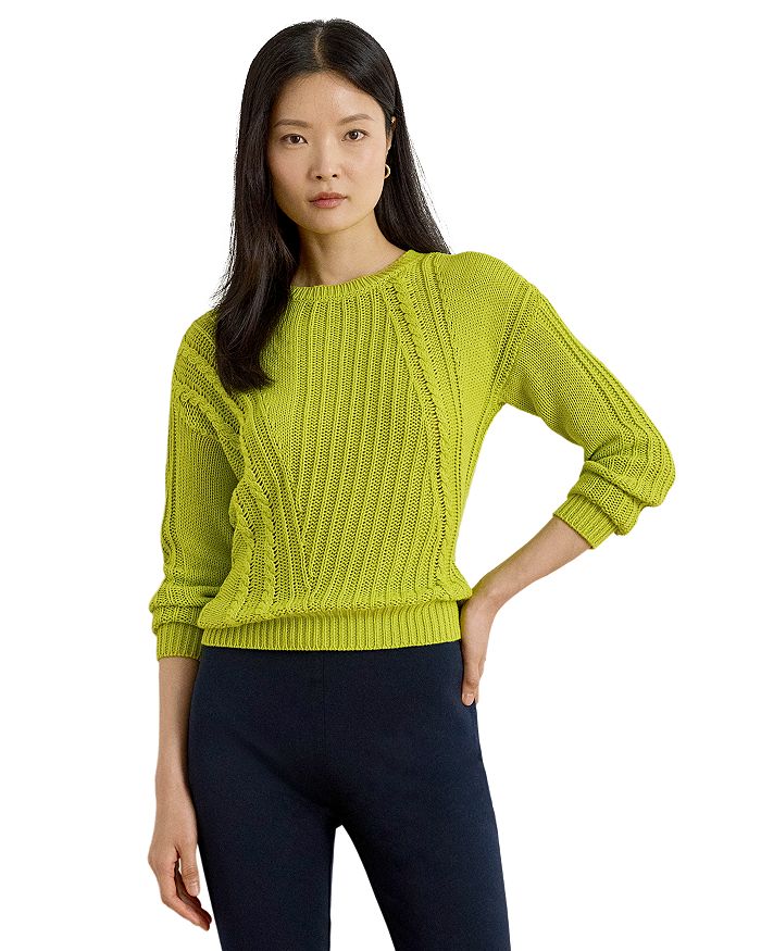 

Свитер из хлопка с ажурной вязкой Pointelle с круглым вырезом Ralph Lauren, зеленый