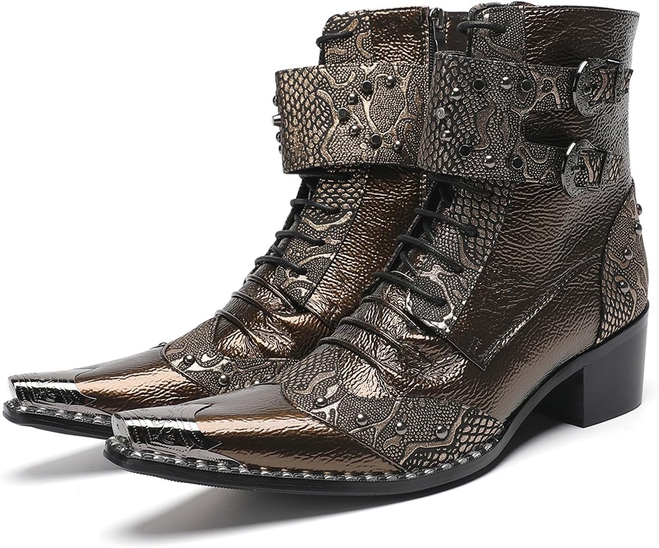 

Мужские ковбойские сапоги Santimon из натуральной кожи - западные праздничные сапоги с металлическим носком и пряжками, Сапоги до середины голени для вечеринок, рок- и мотоциклетные сапоги, Coffee