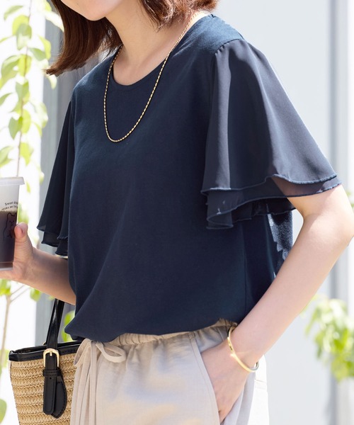 

Футболка из шифона со свободным рукавом Viola e Viola, темно-синий