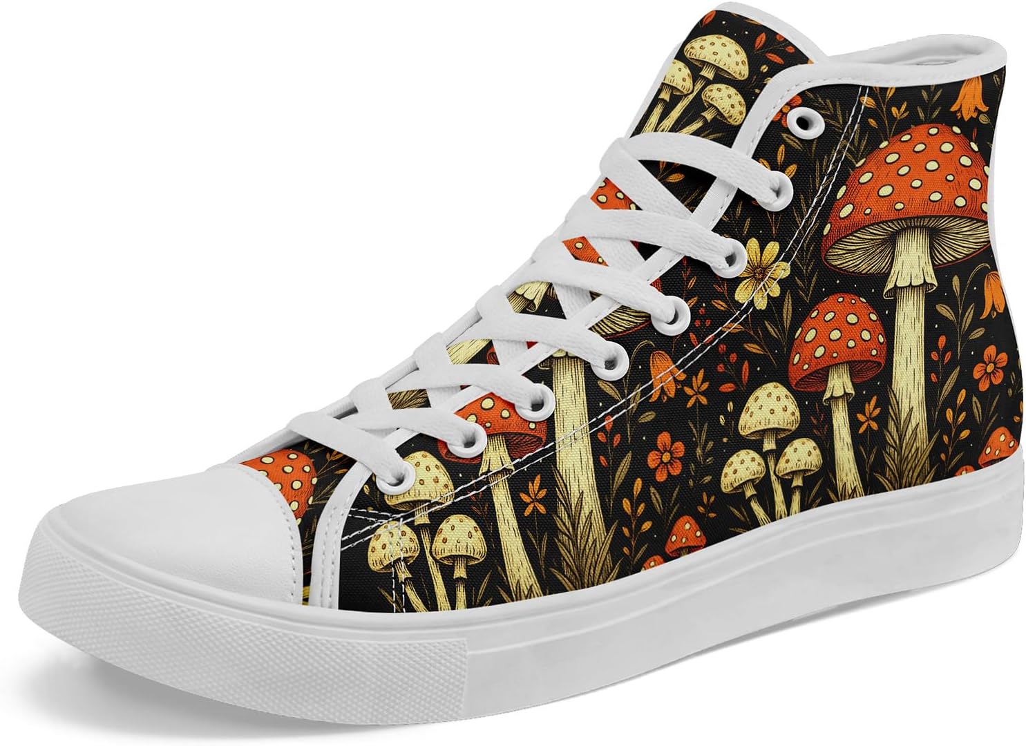 

Женские и мужские винтажные высокие кеды с цветочным принтом на тканевой основе, темный стиль, коттеджкор, шнуровка, повседневная обувь, модные кроссовки для уличного стиля Coolcustomize, оранжевый