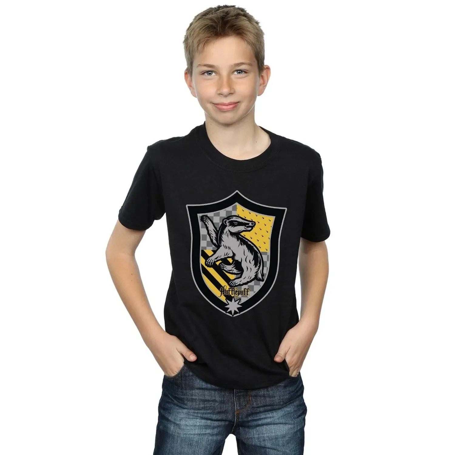 Футболка с принтом Hufflepuff Harry Potter, черный