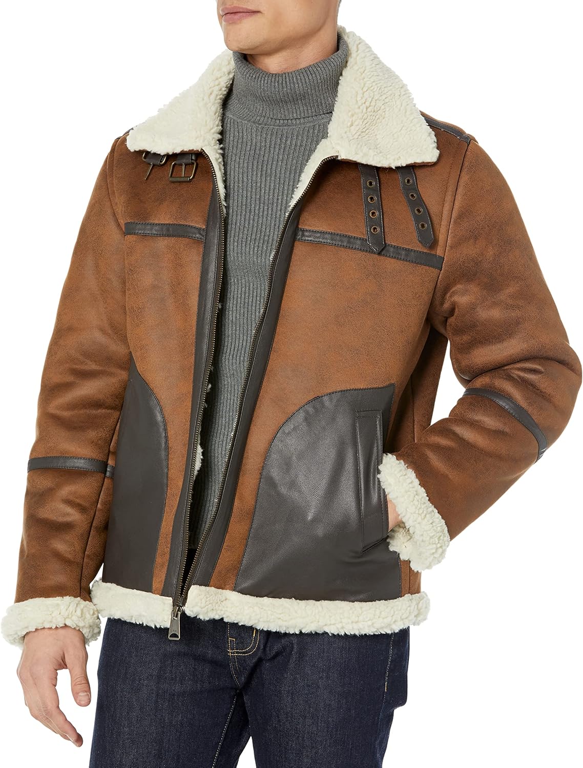 Мужская куртка-авиатор Tommy Hilfiger из искусственной кожи с флисовой подкладкой, Brown — фото 4