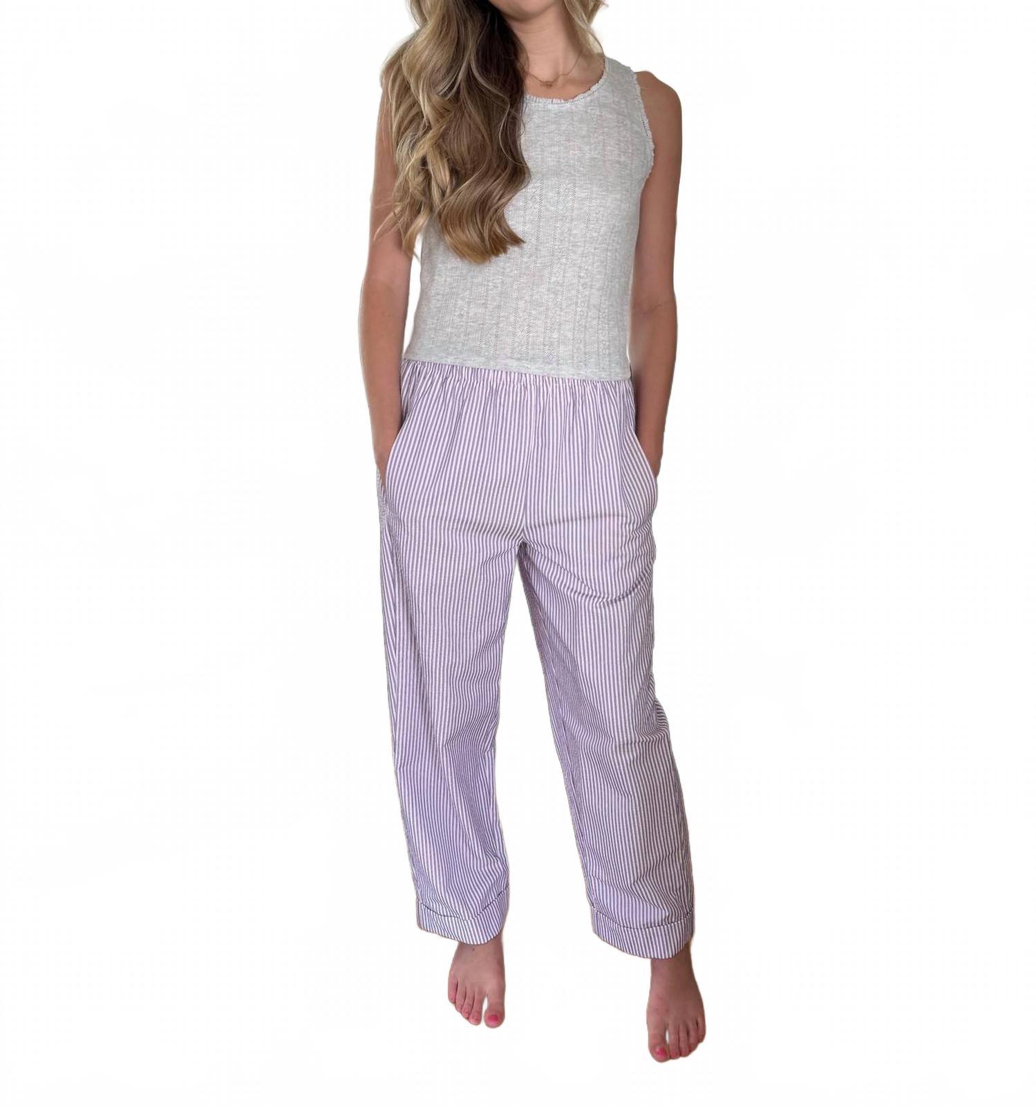 

Ebticem Полосатые брюки с манжетами в розовом цвете FRNCH