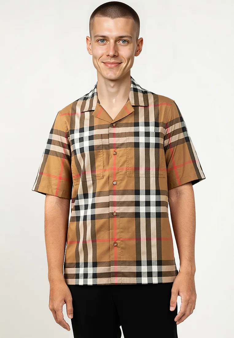 Рубашка Elio Burberry с коротким рукавом, клетчатая, коричневый