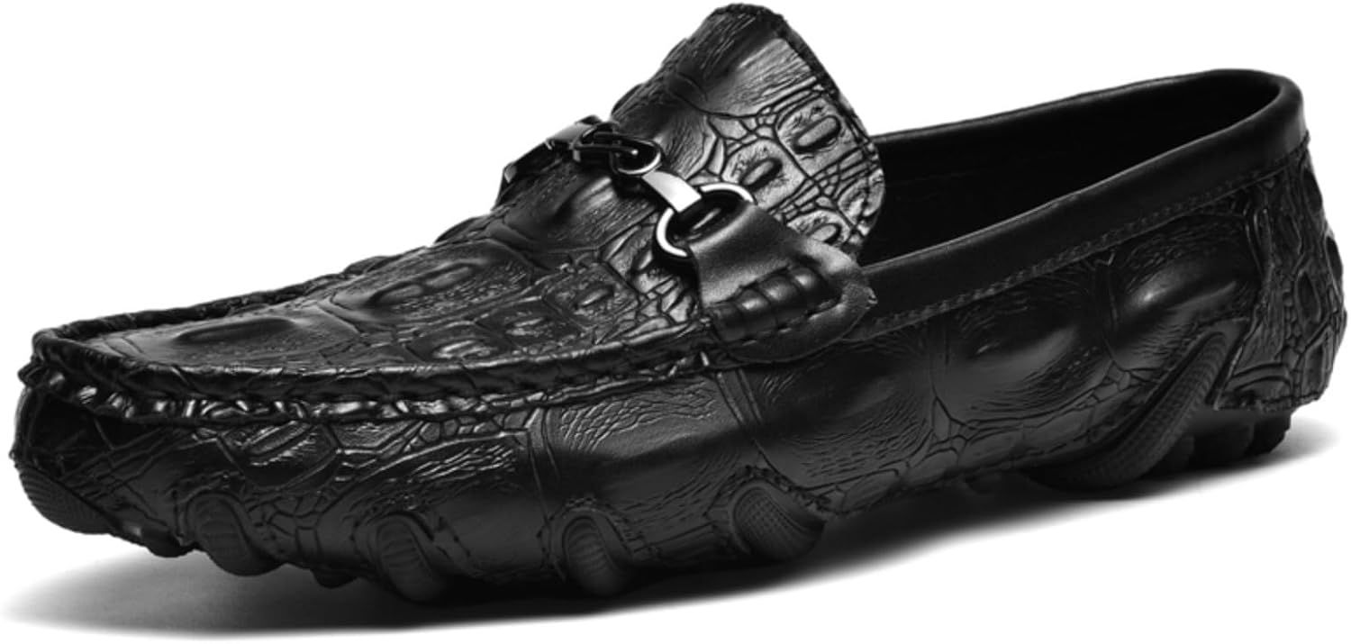 

Мужские слипоны-лоферы из искусственной кожи с тиснением под аллигатора, комфортные мужские туфли с нескользящей резиновой подошвой, легкие повседневные офисные туфли Foapts, черный
