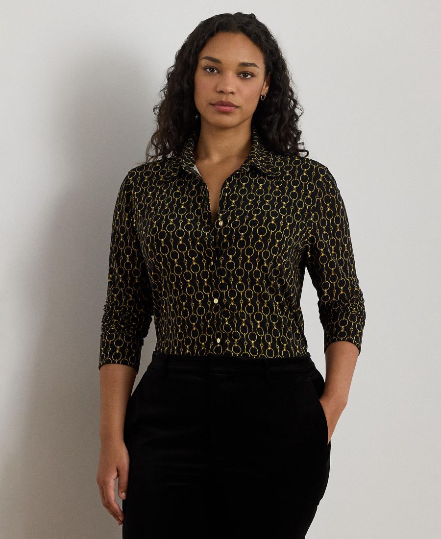 

Футболка большого размера приталенного кроя с принтом в виде цепочек Lauren Ralph Lauren, Black Multi