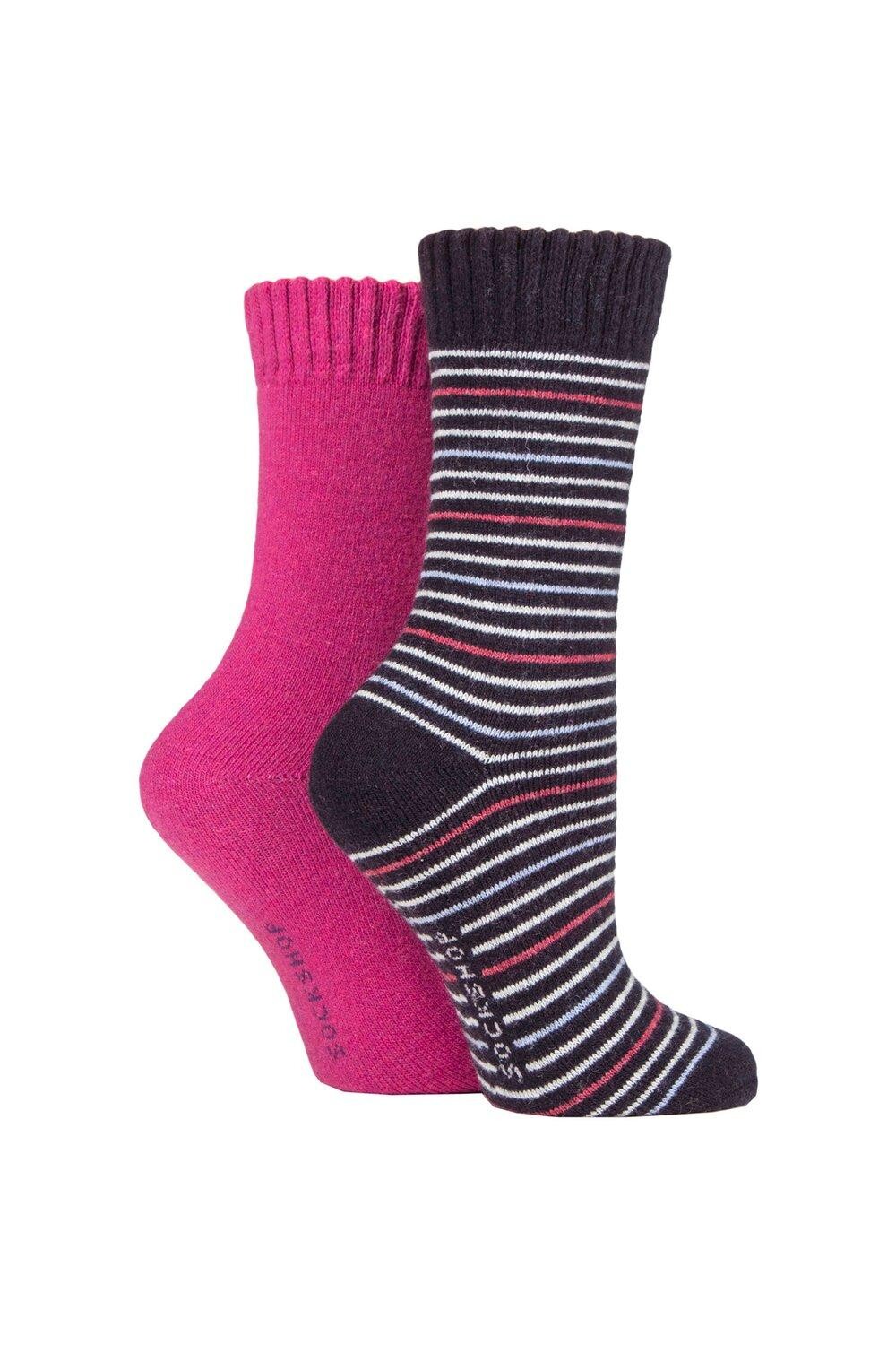 

2 пары однотонных и полосатых носков из смеси шерсти SOCKSHOP, розовый