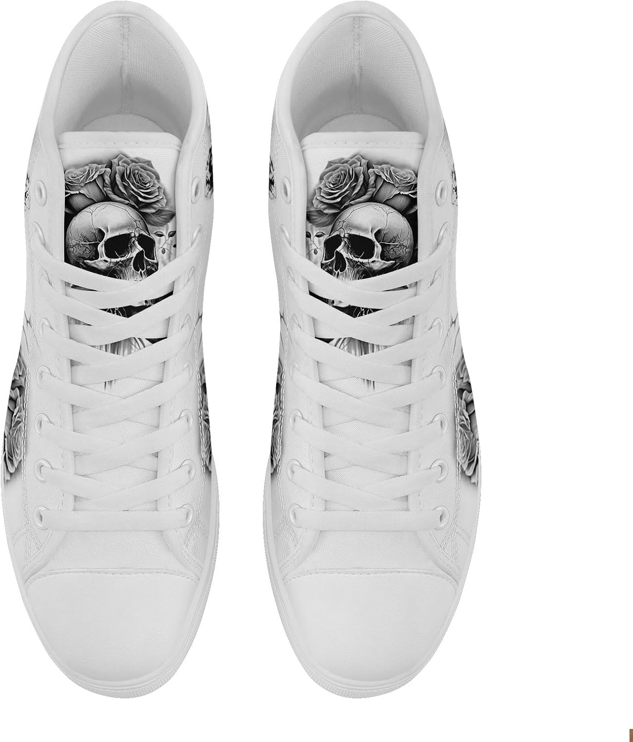 Крутые индивидуальные кроссовки Skull High Tops из холщовой ткани для мужчин и женщин, классические с шнуровкой, готический стиль, повседневные холщовые кроссовки Coolcustomize, белый/серый — фото 3