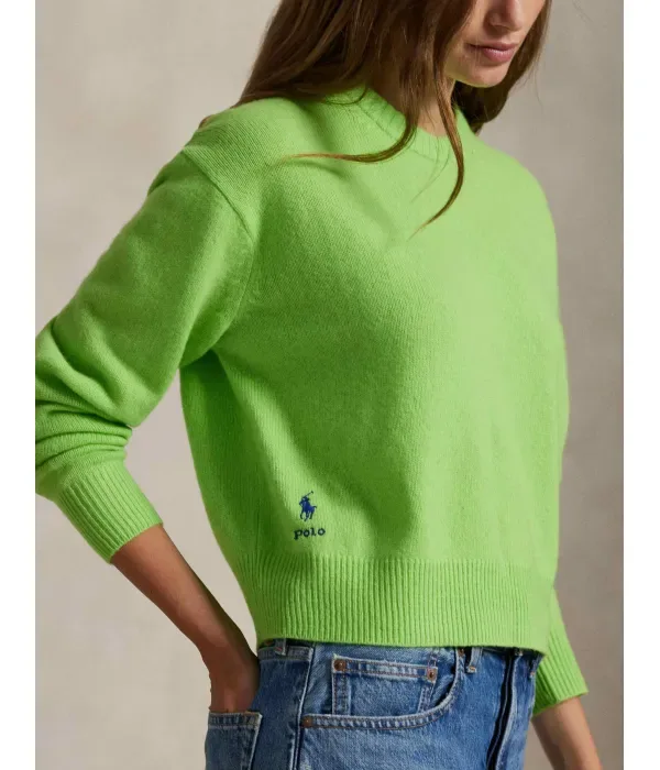 Шерстяной свитер relaxed fit Polo Ralph Lauren, лаймовый — фото 4