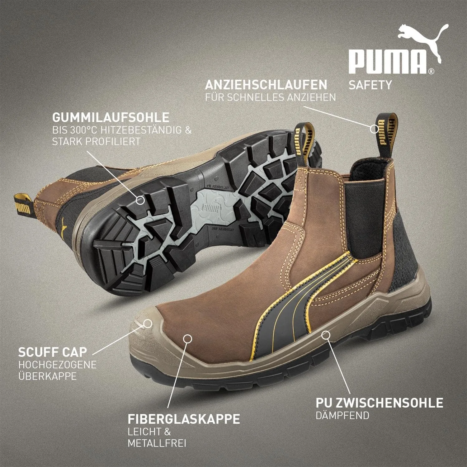 Рабочие ботинки PUMA Safety Men's S3 TANAMI MID - кожаные ботинки с защитным носком - водонепроницаемые и противоскользящие, для работы и использования на открытом воздухе, коричневый — фото 4