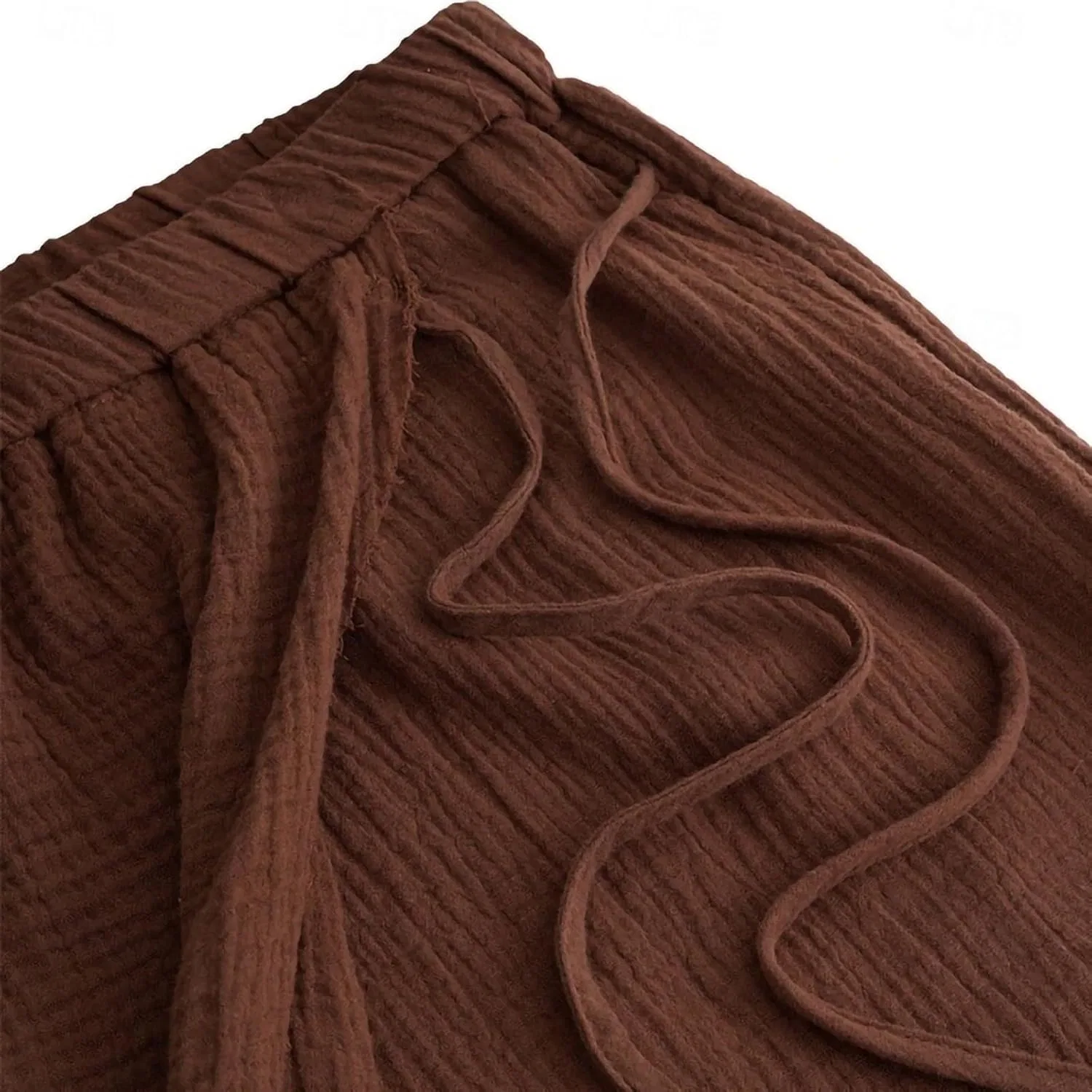 Шорты льняные мужские, Elastic Waist Drawstring, Coffee — фото 3