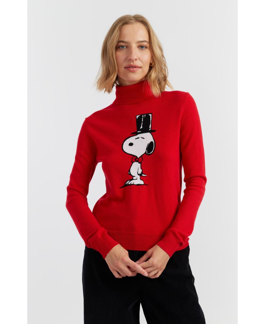 

Женский шерстяно-кашемировый свитер-цилиндр с изображением Снупи Chinti & Parker, Velvet red