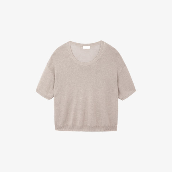 

Футболка льняная The White Company с круглым вырезом, серо-бежевый