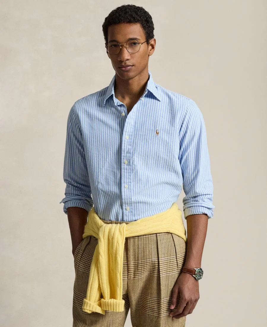 Мужская рубашка The Iconic Mesh Polo Ralph Lauren, белый/синий