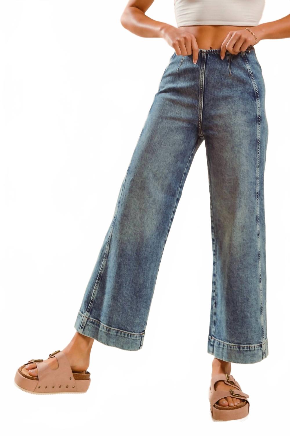 

Женские брюки со средней посадкой и широкими штанинами на молнии сзади, синие So Me, синий