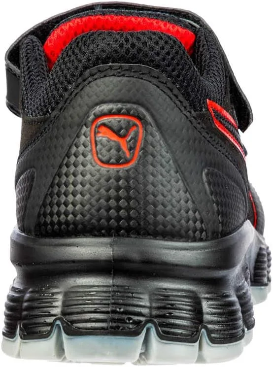 Защитные ботинки PUMA Safety Aviat Low S1P ESD SRC изготовлены из стали, обеспечивают защиту, имеют нескользящую подошву, подходят для мужчин и веганов, черный/красный — фото 3