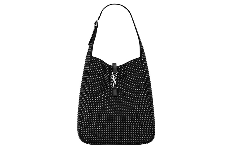 

SAINT LAURENT LE5A7 Сумка-хобо из ткани с коровьей кожей, женская, черная