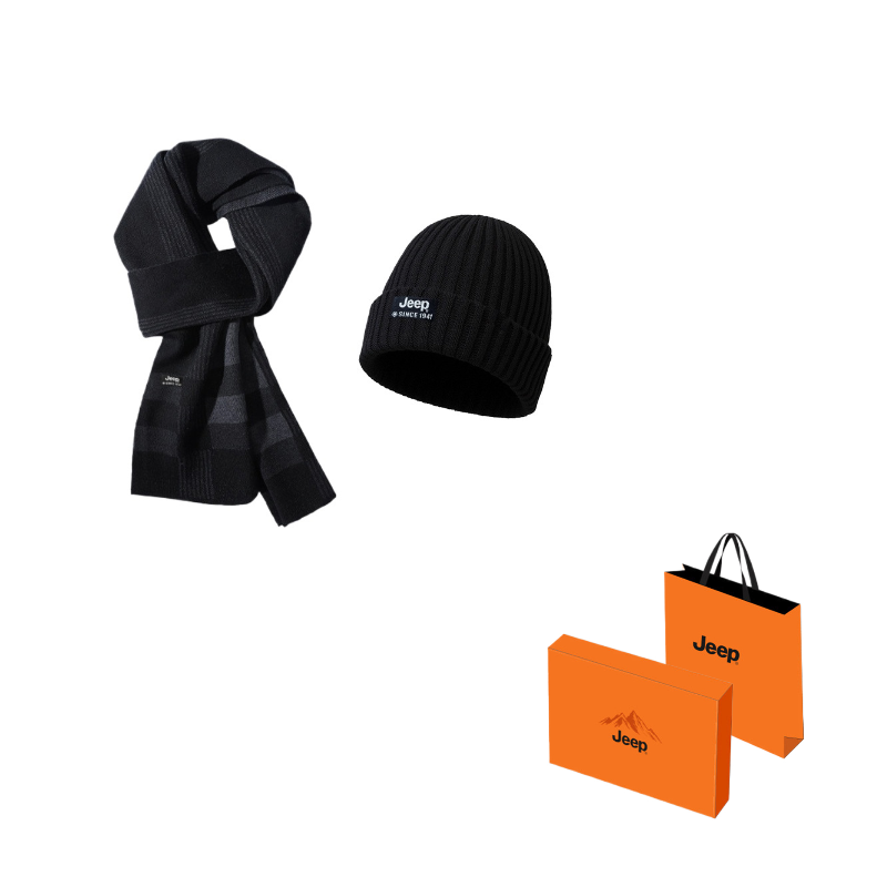 

Шарф вязаный из полиэстера, акрила и овечьей шерсти унисекс Jeep, [soft fabric windproof temperature lock]темно-серый scarf+черный beanie