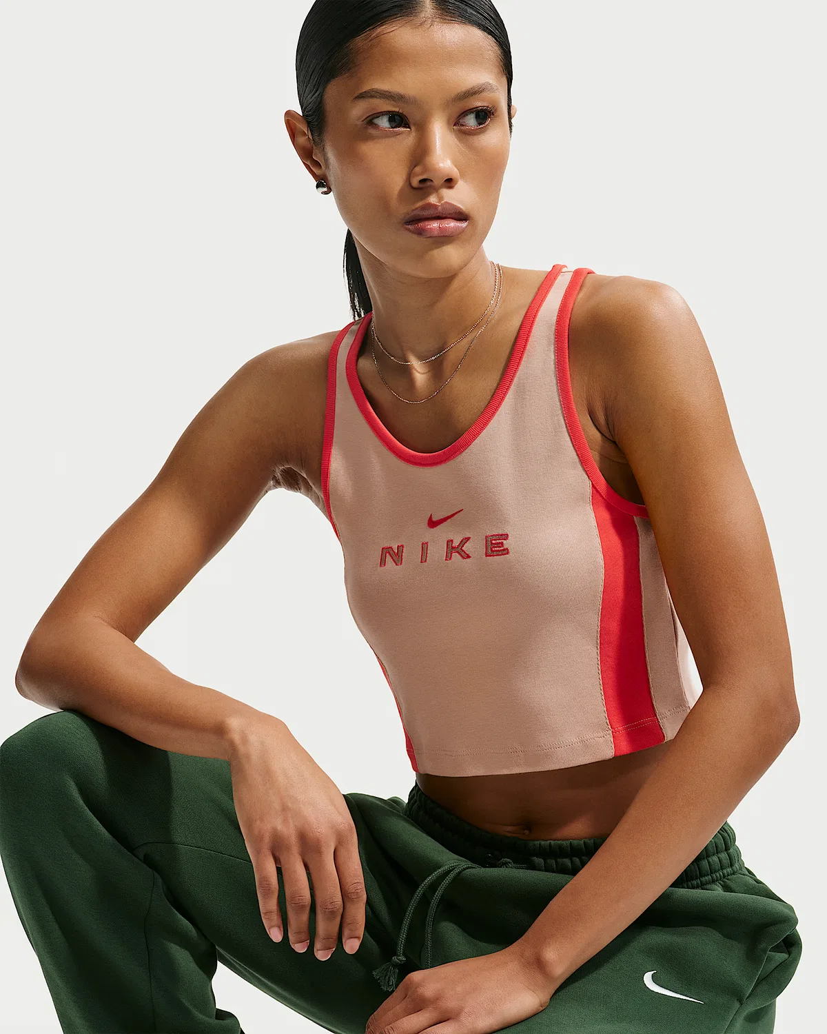 Женский облегающий топ с принтом Nike Sportswear, Linen/Light Crimson