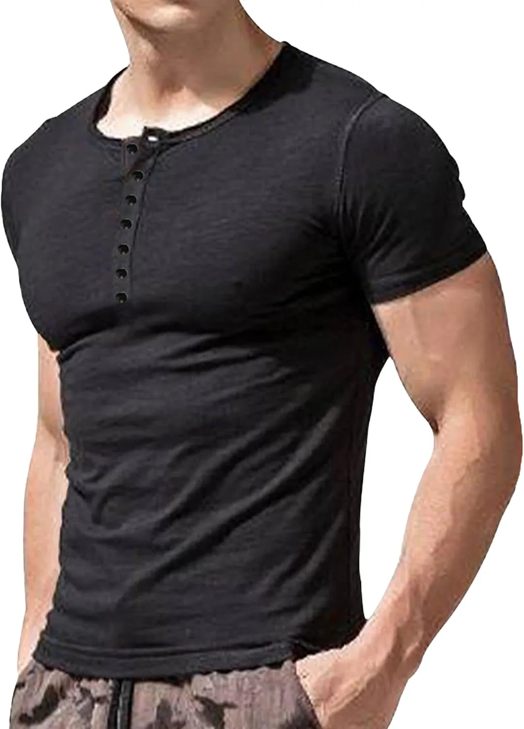 

Мужская футболка хенли slim fit с коротким рукавом SWJGLITTR