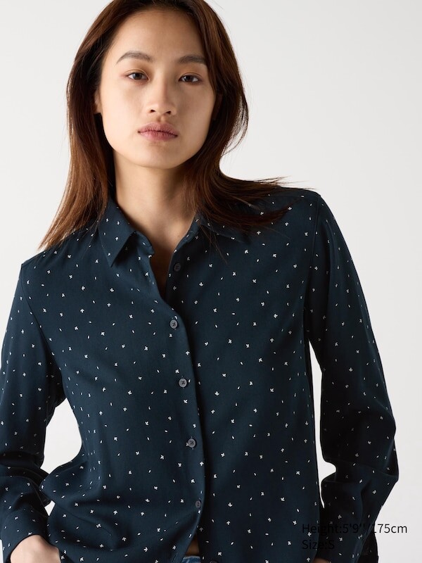 

Блузка из вискозы с принтом Uniqlo, синий