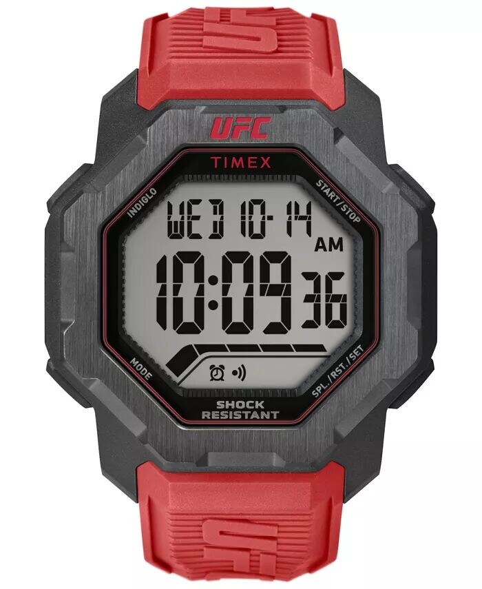 

Мужские часы UFC Knockout, красные полиуретановые часы с цифровым принтом, 48 мм Timex