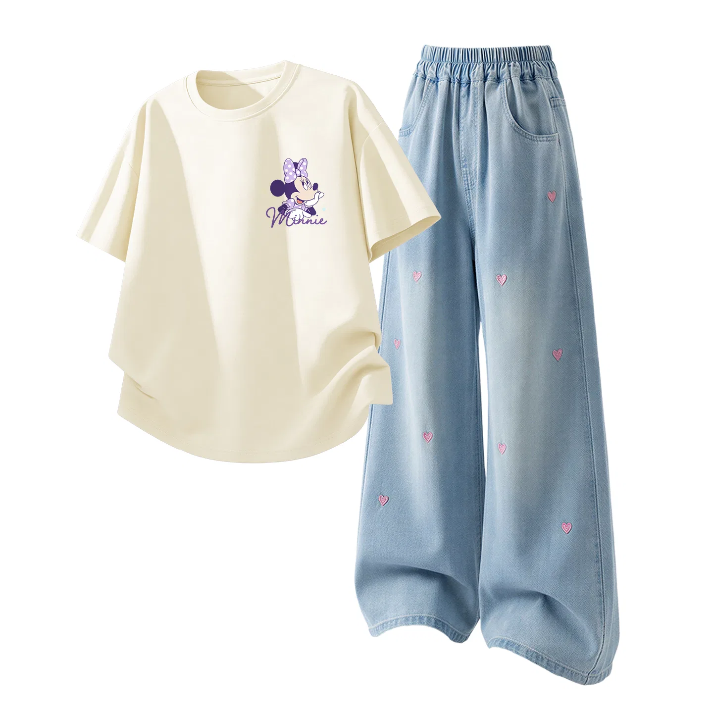 Детский спортивный костюм Casual Sportswear 2 Piece Set Disney, Daisy K Ivory White+Solid Color Denim Light Blue