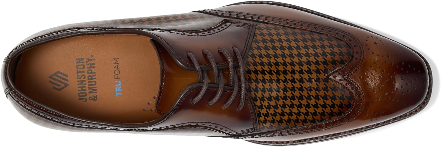 Оксфорды Johnston & Murphy Sullivan Wingtip, цвет Mahogany Brush-off Houndstooth Calfskin — фото 2