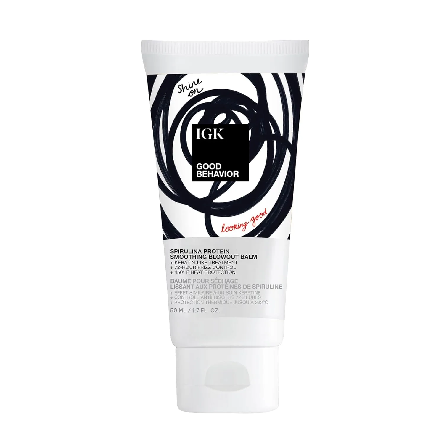 IGK GOOD BEHAVIOR Spirulina Protein Smoothing Blowout Balm, антистатик и термозащита для гладкой укладки, контролирует пушистость 50 мл (1 шт.)