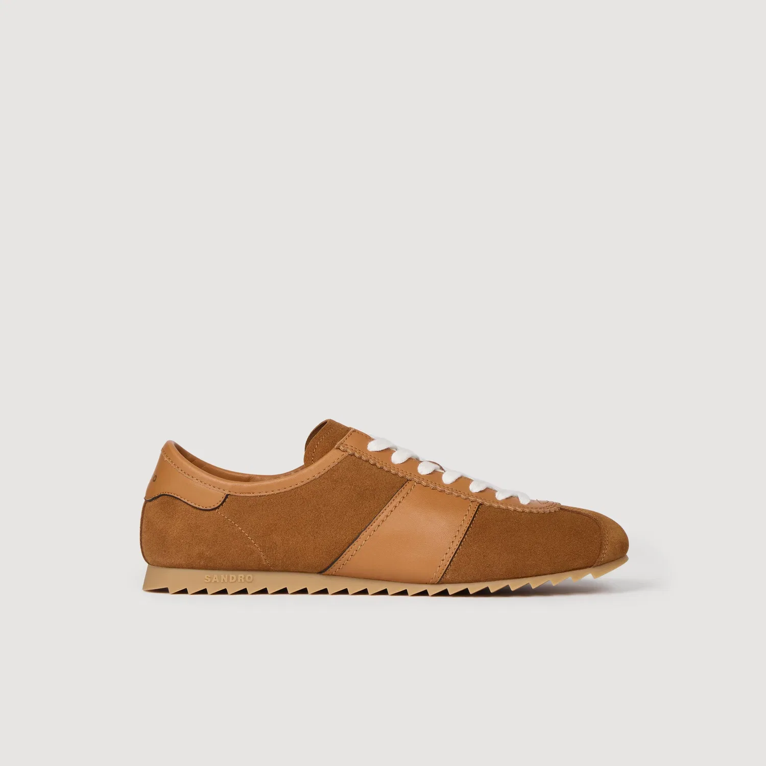 Низкие кроссовки из кожи и замши Sandro, Cognac