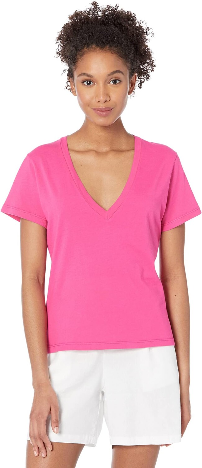 

Футболка MONROW 90s V-Neck Tee in 100% Cotton, цвет Rasberry