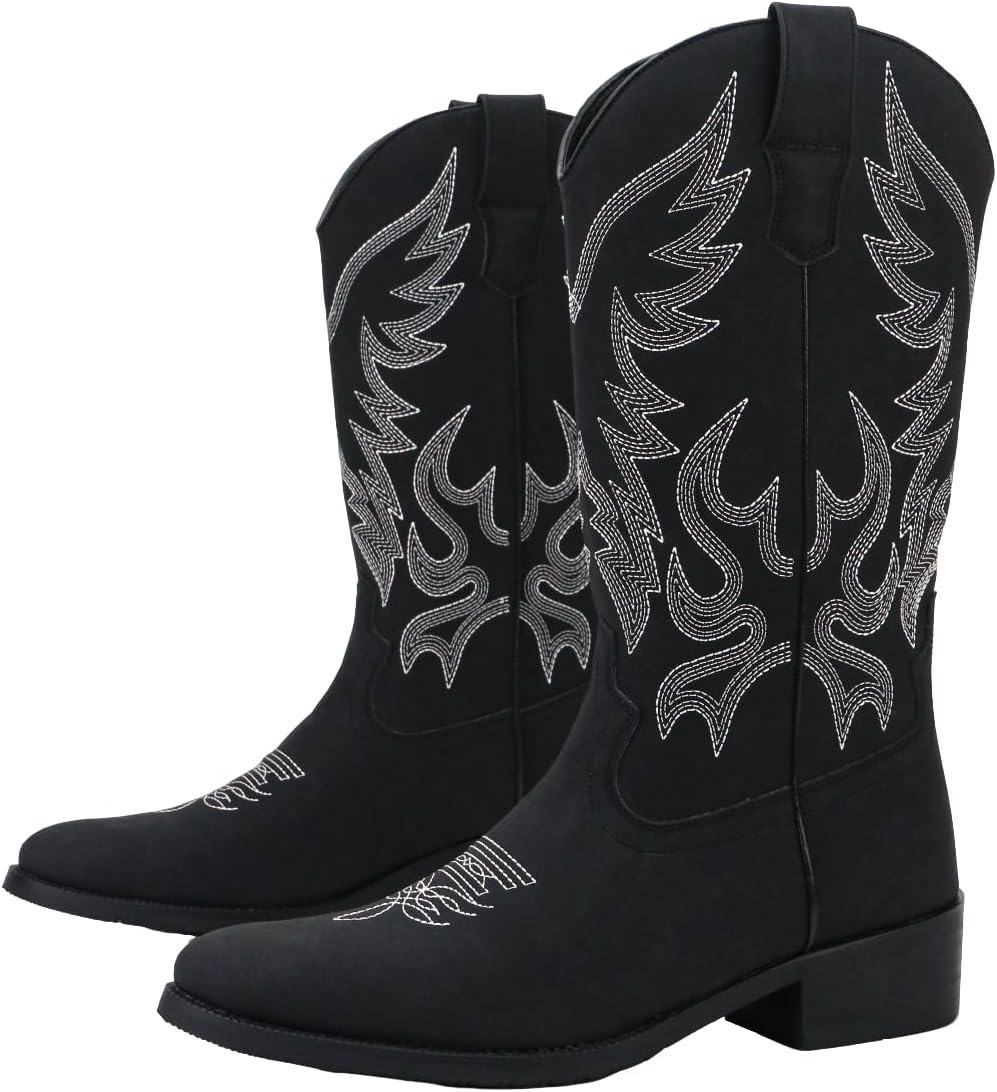 

Мужские вестерн-ботинки Santimon с вышивкой в виде пламени, с заостренным носком, на высокой шнуровке для верховой езды, черный