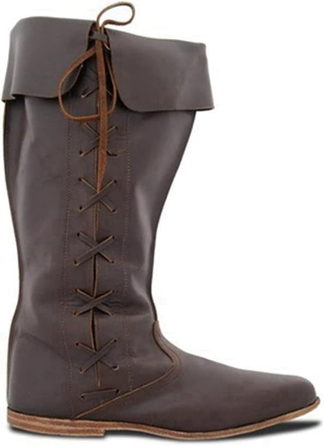 

Средневековые пиратские сапоги, ренессансные сапоги, косплей сапоги западного рыцаря, плоские джазовые сапоги, мужские и женские сапоги до середины икры готического стиля (US 8, коричневые), 1802401 Enttgo