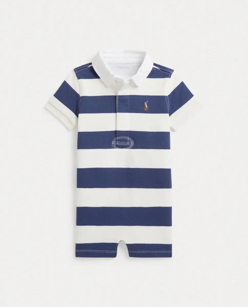 Короткий детский костюм для мальчика с воротником-поло из хлопка Polo Ralph Lauren, синий/белый