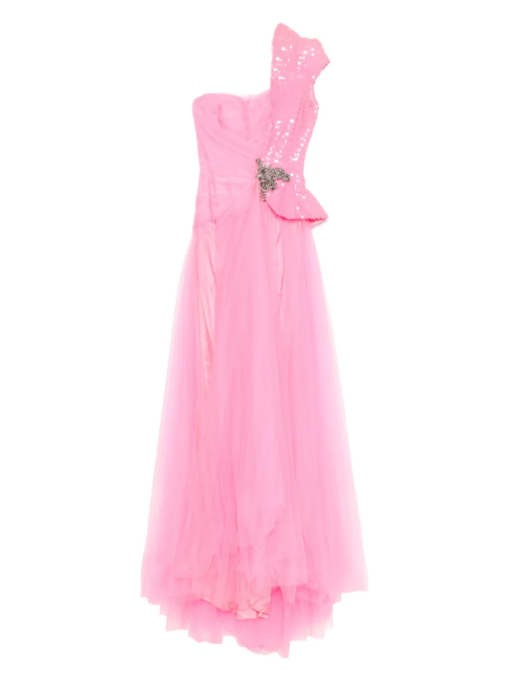 

Декорированное платье макси на одно плечо Gemy Maalouf, розовый